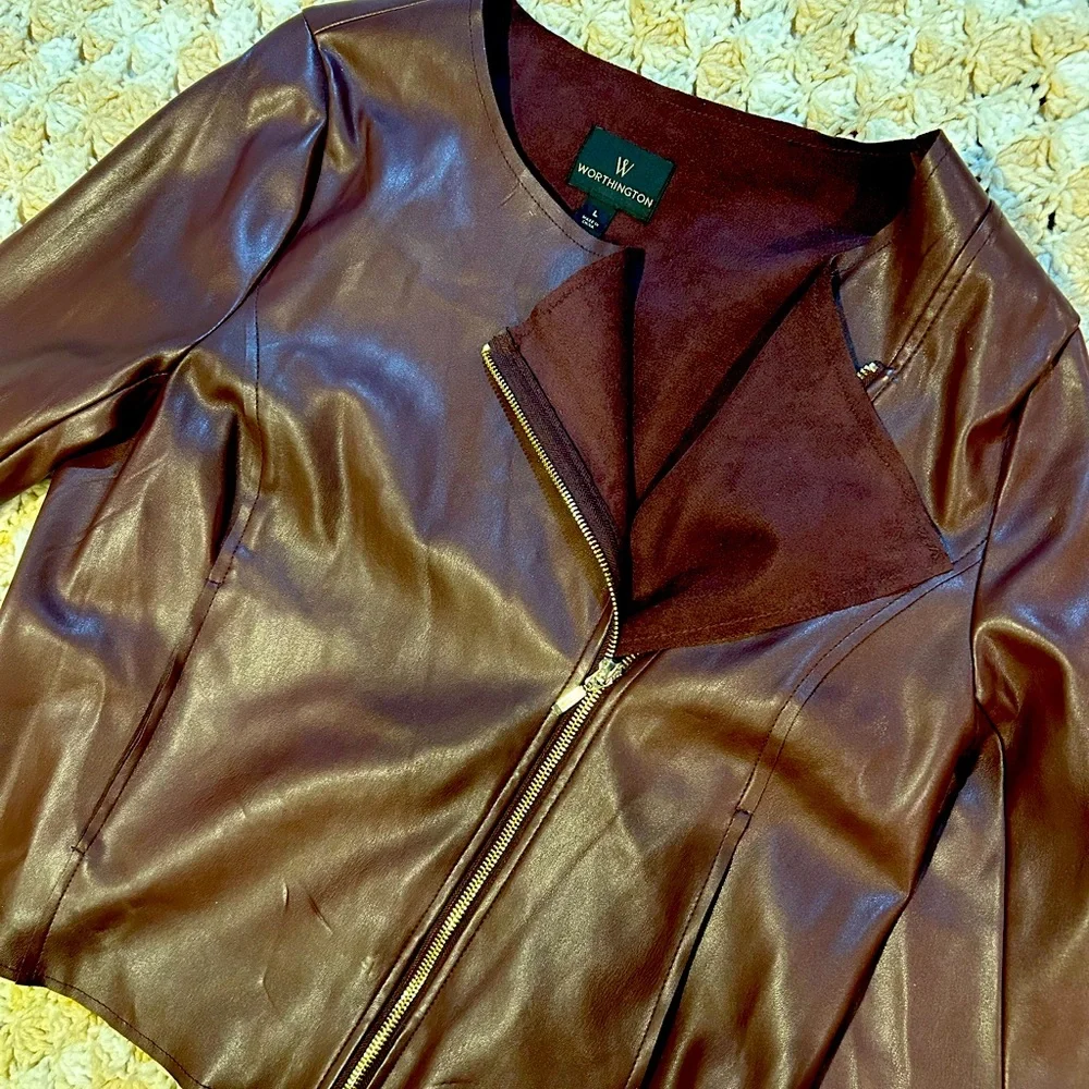 Worthington Plumb Faux Leather Zipper Jacket Size Large - Picture 6 of 9